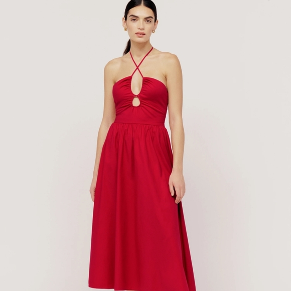 Reformation Dresses & Skirts - Reformation Stassie Sleeveless Halter Tie Midi Dress in Cherry Red